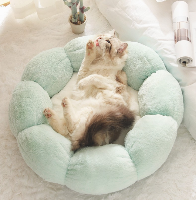 서치잇 고양이 침대 방석 쿠션 애견 반려동물 극세사 사계절용 숨숨집 부드러운 미끄럼 방지 안전한 꽃쿠션 방석, 1개,  연두색