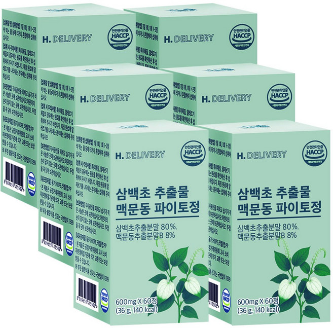 삼백초 추출물 식약청인증 lhf618 / 국산 100% 삼백초 추출물 맥문동 파이토정 에이치딜리버리, 6개, 60회분
