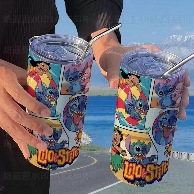 디즈니 스티치텀블러 릴로와스티치 핑크스티치 커플텀블러 캐릭터 스테인리스 빨대컵 콜드컵 스텐컵 얼음컵 머그, 스타일18, 1개