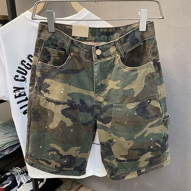 GIEGAR 男生夏季迷彩工裝牛仔五分短褲