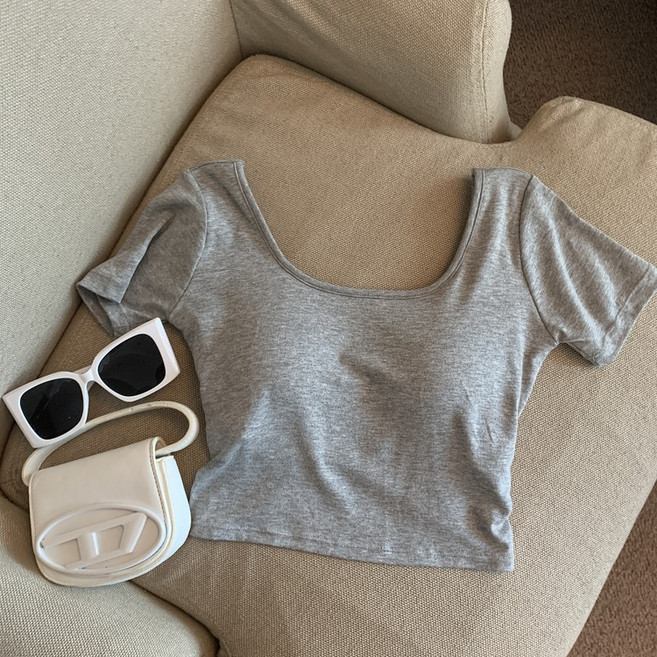 카밀라쇼룸 슬림 반팔 요가 에어핏 셔링 크롭 티