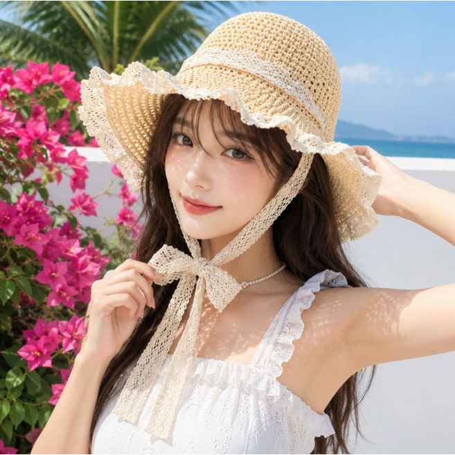 3gy 여성 여름 휴가 라탄 밀짚 햇 썬 캡 모자