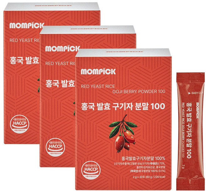 맘픽 홍국 발효 국내산 청양 구기자 분말 국산 스틱, 60g, 3박스