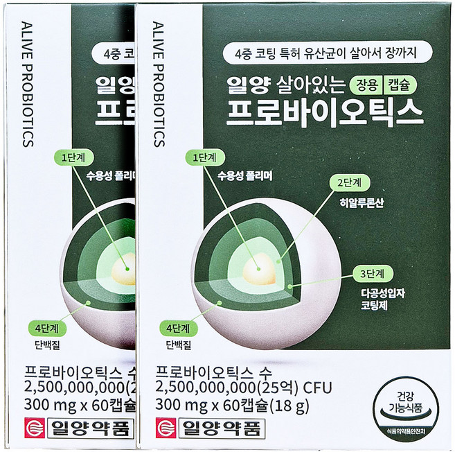 일양약품 일양 살아있는 프로바이오틱스 장용 캡슐 18g, 60정, 2개