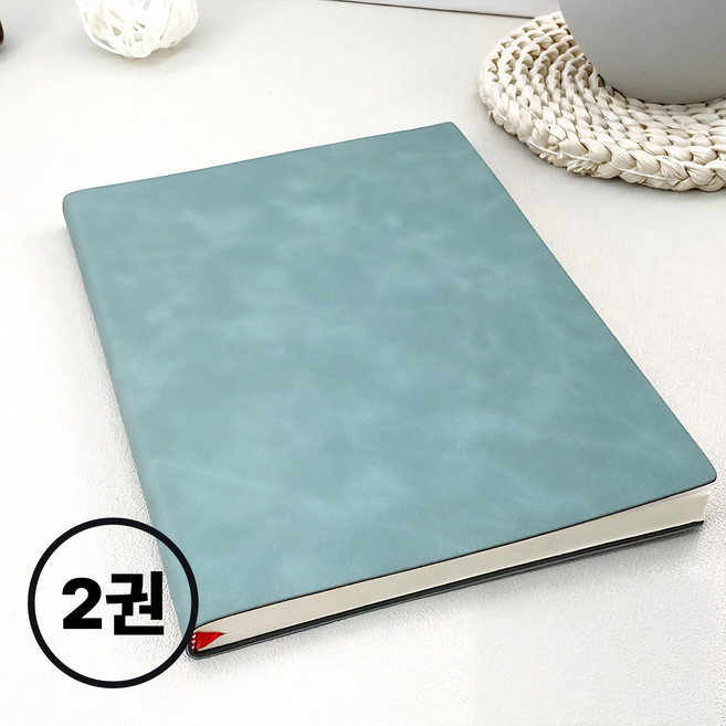 부드러운 스웨이드풍 가죽노트 (A5 사이즈) 2개, 1세트, 민트블루
