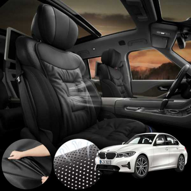 BMW G20 330e (19~) B46 차량용 모템 사계절 통풍 시트 커버 풀세트 블랙 1세트