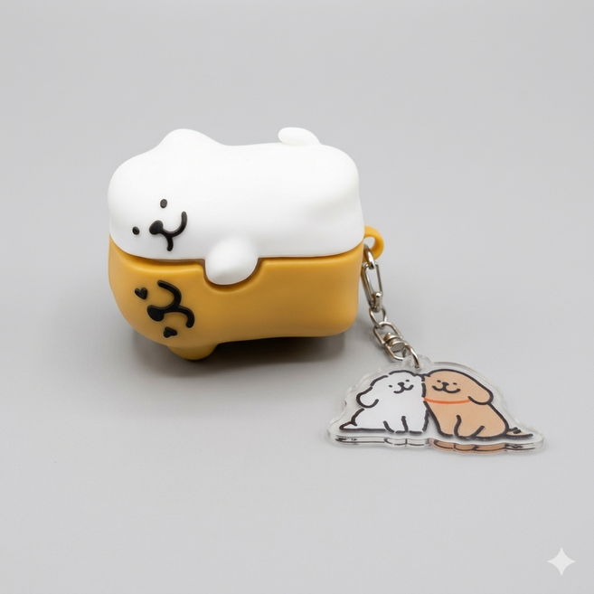 커플댕 버즈4 케이스 버즈4프로 호환 키링세트 실리콘 보호케이스 갤럭시버즈 케이스 귀여운 에어팟느낌, 1개, 커플댕+참, cp4