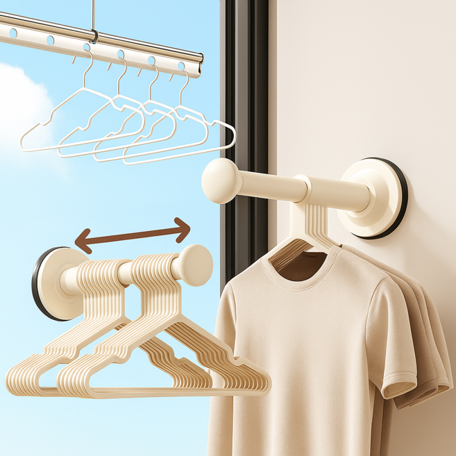 아즈몰 무타공 접이식 옷걸이 행거 후크걸이 흡착식 거치대 2p, 1개, 화이트