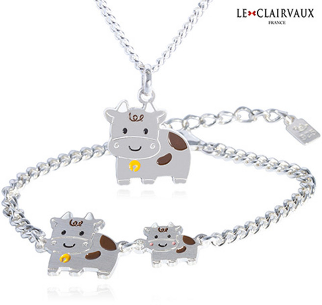 [르클레보] 아기송아지 미아방지 유아동 실버목걸이 팔찌 세트 SS9362, 9번 앨리슨체(한글불가)