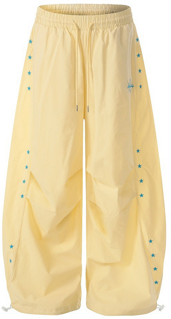 Stüssy 傘兵褲 闊腿長褲 膝蓋褶皺設計 星星刺繡