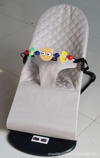 DIU 嬰兒搖搖椅哄娃哄寶寶哄睡搖籃躺椅可摺疊可調節搖搖椅安撫椅, 1件, 米色菱形款+木珠玩具:如圖