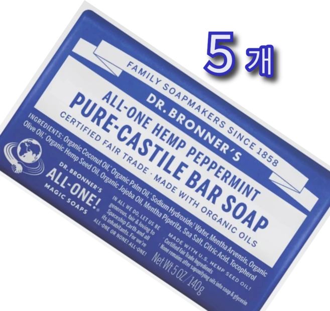닥터 브로너스 페퍼 민트 퓨어 캐스틸 바 솝 비누, 1개 - 쿠팡