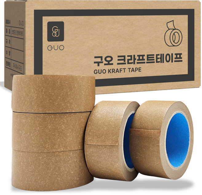 구오 종이 크라프트 찢어쓰는 박스 테이프 무광 48mm x 40m, 5개