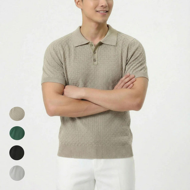 Tobee 고급스러운 와플 셔츠카라 니트셔츠 와이드핏 반팔 티셔츠 꾸안꾸 비즈니스 캐주얼 남성용 m-3xl