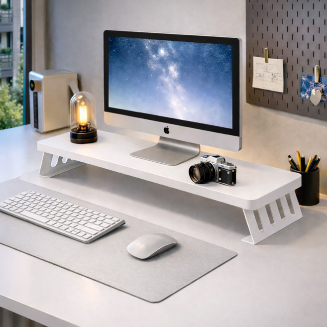 차르미콜 모니터 받침대 탄소강 프레임 데스크 정리 수납 선반, 화이트(50cm)