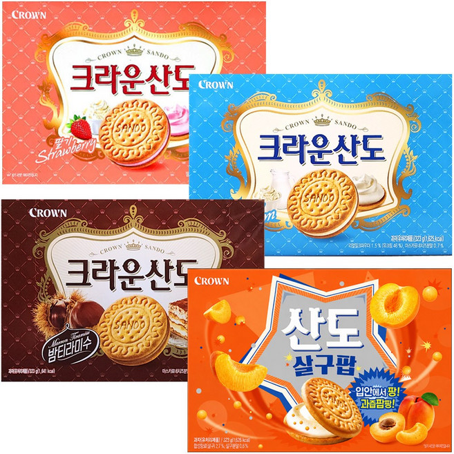 (크라운산도 4종세트) 살구팝+밤티라미수+크림+딸기 1292g (323g)