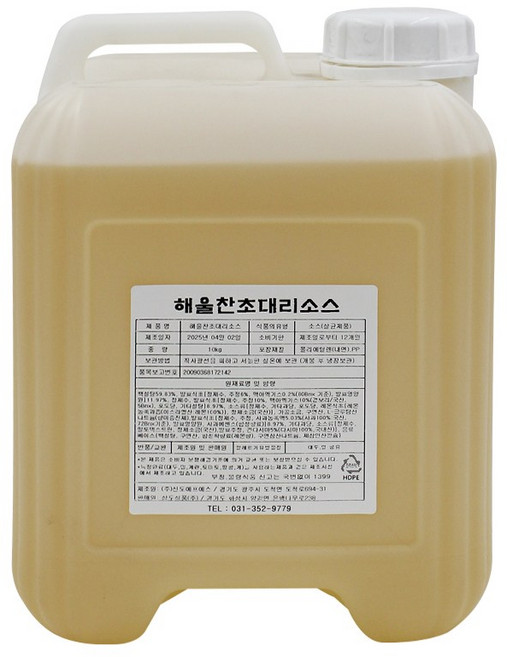 해울찬 초대리 소스 초데리, 10kg, 1개