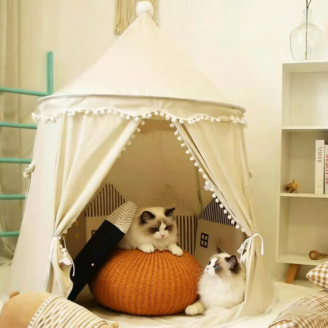 SeekFun 실내 놀이 텐트 몽골 스타일 감성 인테리어 하우스 인디언 놀이집 홈 플레이 세탁 가능, 베이지색, 1개