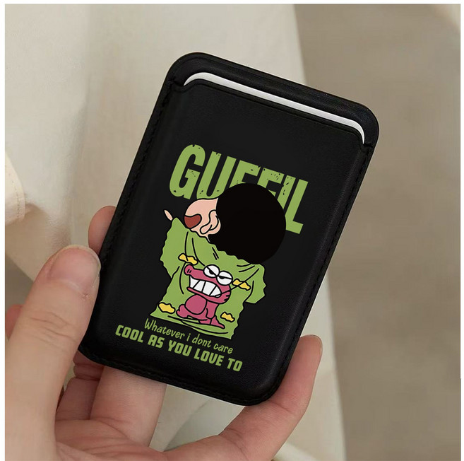 초록색 힙한 짱구 뒷모습 맥세이프 호환 가드지갑 갤럭시 아이폰, 1개, 블랙