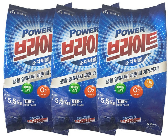 브라이트 파워 소다버블 브라이트 세제 리필, 5.5kg, 3개