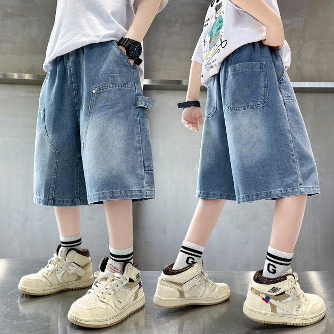 Toruva어린이 여름 루즈핏 청반바지 패션 포켓 디자인14세 이상