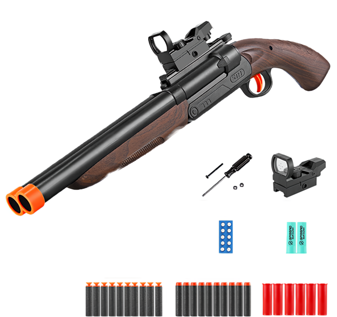 S686雙管軟彈槍 手動拋殼軟彈槍 雙發軟彈槍 解壓, 1個, 【2028 木紋】雙管噴子軟彈槍