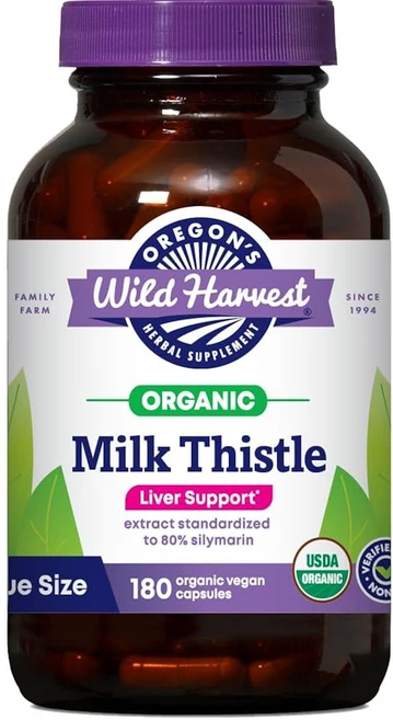 Oregons Wild Harvest 오리건 와일드 하베스트 비유전자변형GMO 인증 유기농 황기 캡슐 장기 면역 지원 허브 보충제 - 180정, Milk Thistle, 180 Count (Pack of 1) - 쿠팡