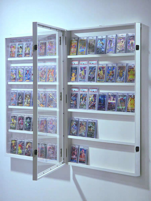 메달 진열장 기념 벽걸이 액자 주화 장식장 카드 보관 수납장 유리문, 화이트 5층 문형 7개수납