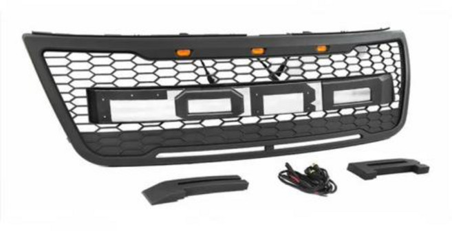 포드 익스플로러 레이싱 그릴 LED 업그레이드 F-150 랩터 스타일 매트 블랙 프론트 그릴 2012-2015 호환용, 01 Matte Black
