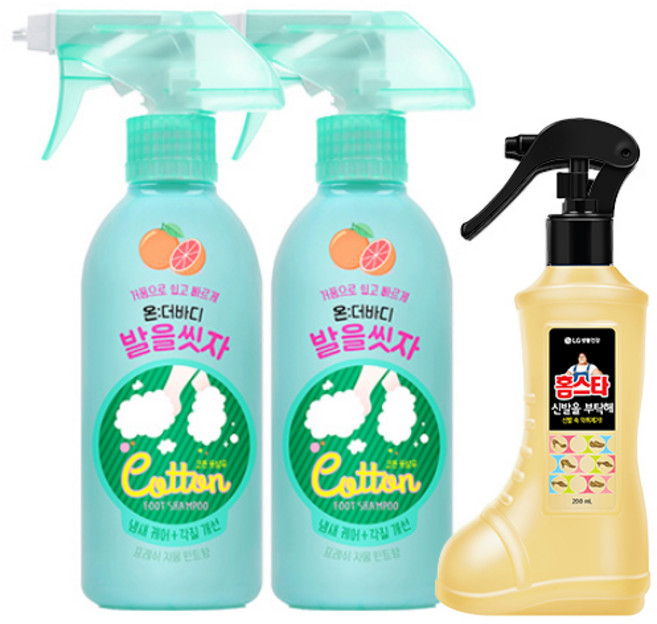 온더바디 발을씻자 코튼 풋샴푸 385ml 2개 + 홈스타 신발을 부탁해 200ml 1개, 자몽