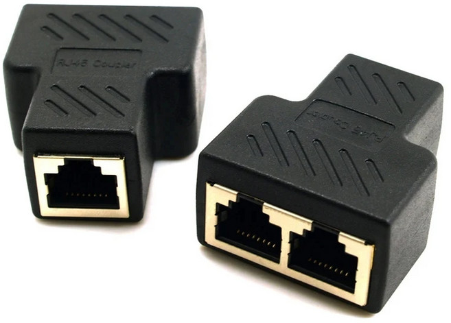 RJ45 이더넷 케이블 분배기 LAN 포트 1대2 스플리터 네트워크 커넥터 인터넷 연결 확장, 43mm, 1개, 블랙