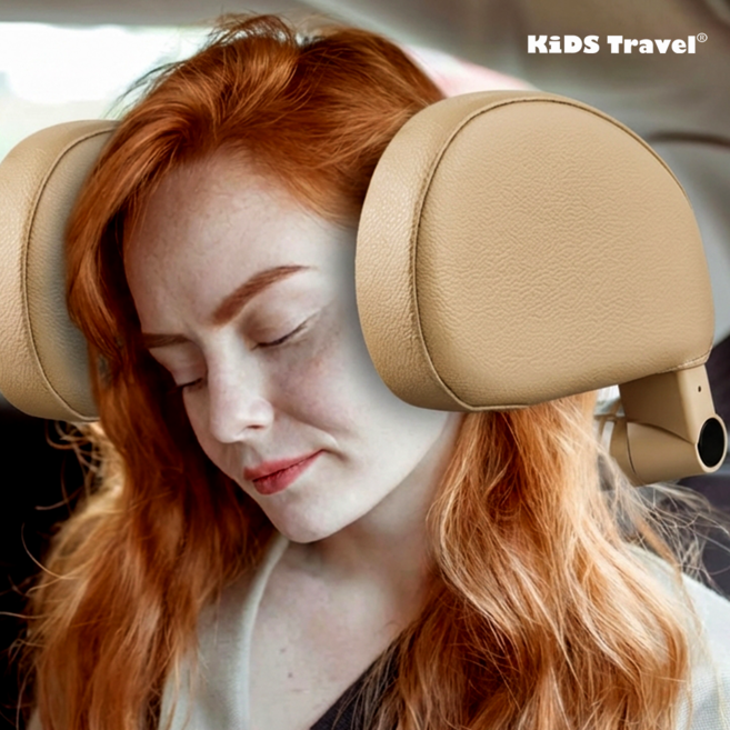 키즈트래블 NEW 꿀잠보장 컴포트 차량용 헤드레스트 목베개 자동차 목쿠션 머리받침대 목꺽임방지, 1개, 베이지-베이지스티치