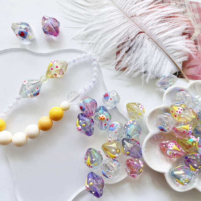 [4개]관통형 23mm 오로라 아이스크림 패턴 다이아몬드 3-912 비즈키링 악세사리재료