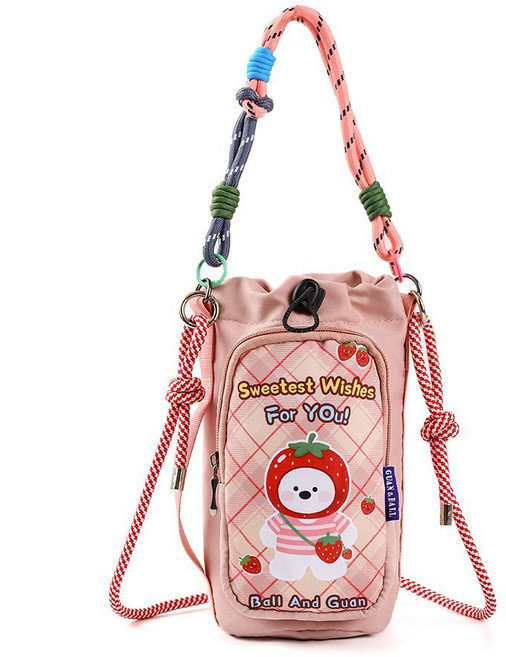 多巴胺防水輕便水杯包 旅行斜挎手機包, 1個, HT-297草莓小熊【配雙肩帶】