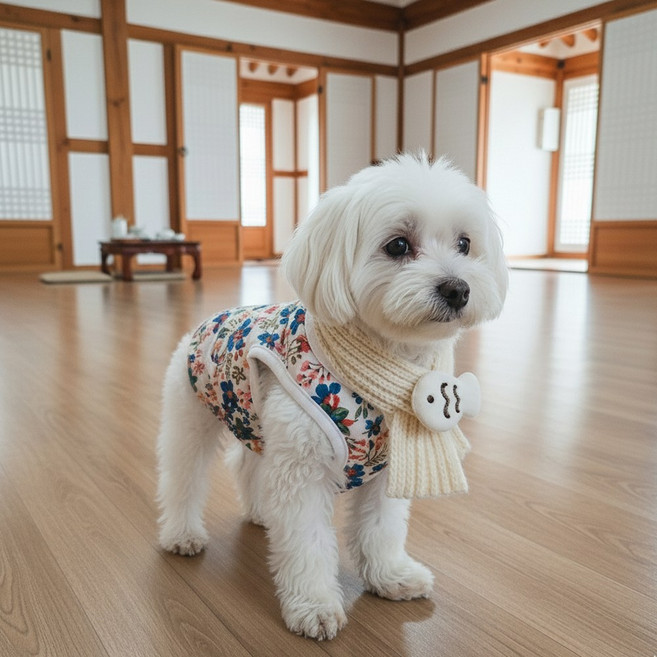 까사루미 강아지 꽃무늬 김장조끼, 1개, 화이트