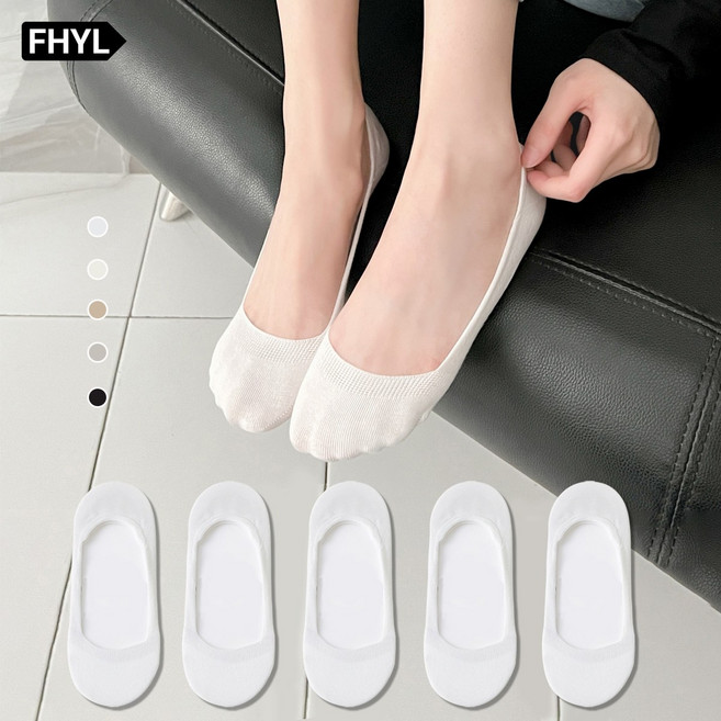 여성용 페이크삭스 덧신 순면 안벗겨짐 누드 실리콘 미끄럼방지 양말 5켤레
