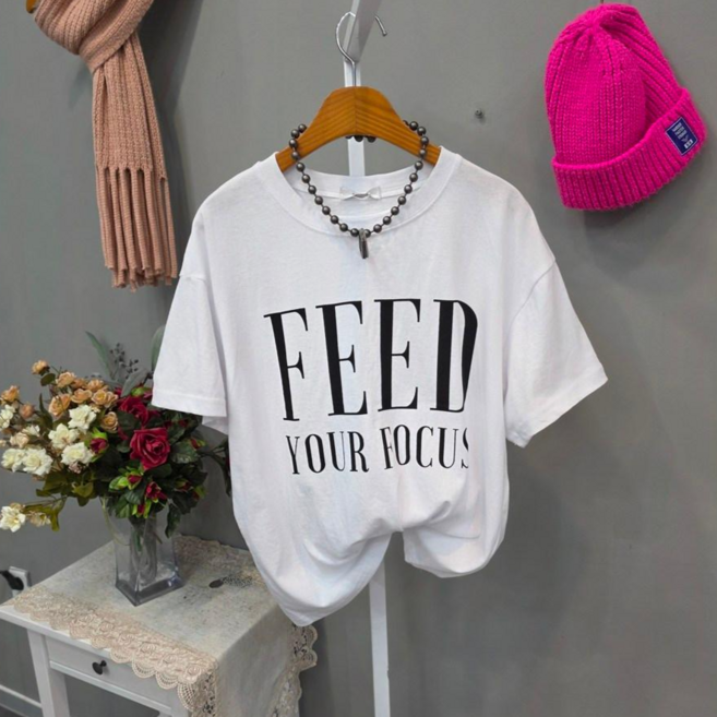 피드 라운드 반크롭 반팔티셔츠