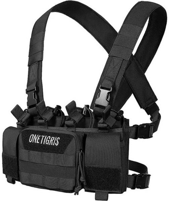전술조끼 체스트리그 전술복 Onetigris 전술 molle 가슴 장비 x 하네스 군사 jpc 사냥 airsoft 잡지 파우치 전술 플레이트 캐리어 조끼 장비, 한 사이즈, 검은색, 1개