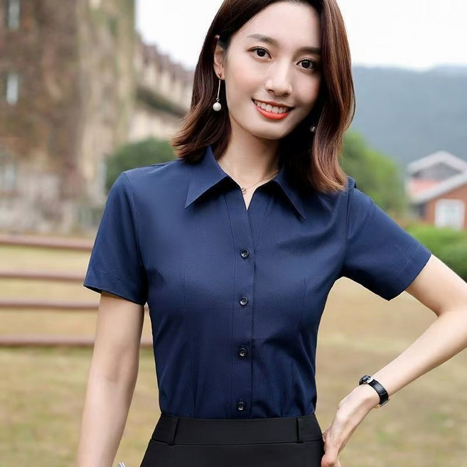 白襯衫女修身短袖職業裝工作服正裝春夏季白色黑色襯衣女韓版上衣