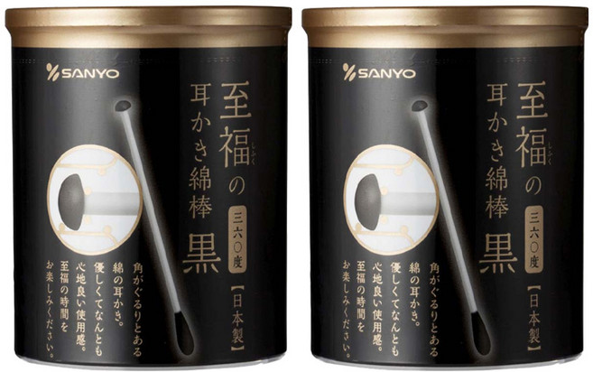 SANYO 시후쿠 360도 귀이개 면봉 블랙, 2개, 100개입