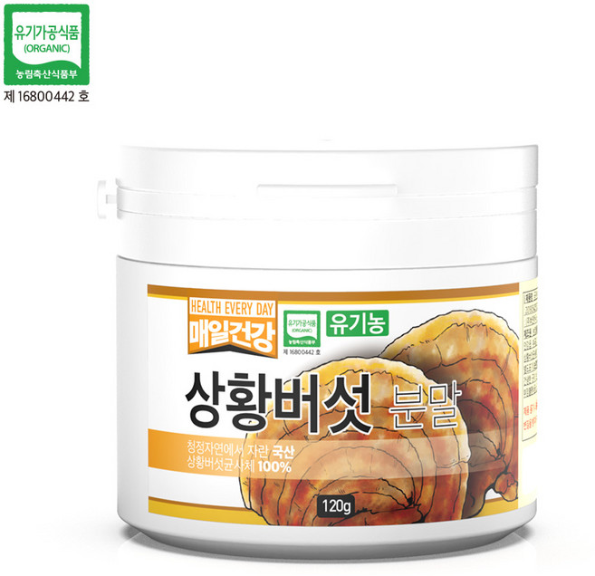 매일건강 유기농 상황버섯 100% 분말 (스푼포함) 면역력 강화 베타글루칸, 1개, 120g