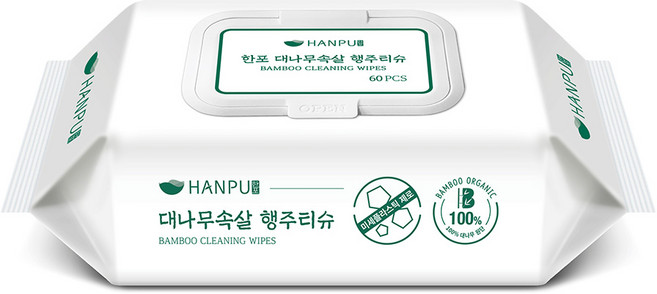 한포 대나무속살 행주티슈 60매 / 캡형 주방청소 일회용행주, 10개, 60개입
