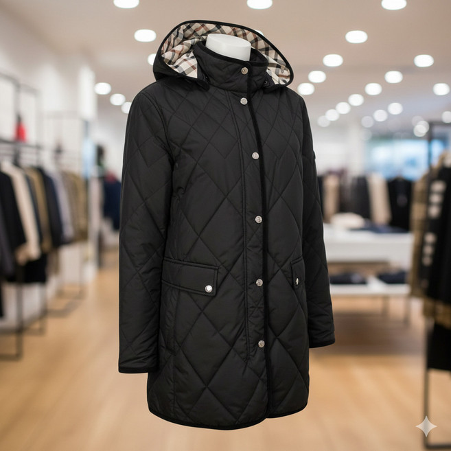 닥스 골프 25FW여성 블랙 퀼티트 중기장 후드 점퍼 DNJU5D904 DNJU5D904BK