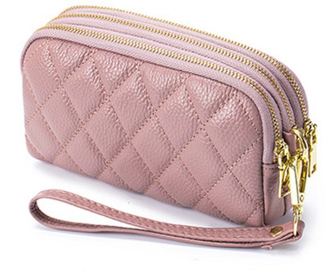 선빛 리시드 파우치 장지갑 가죽 클러치 여성 대용량 통장 카드 동전 지퍼 스트랩 핸드폰 화장품