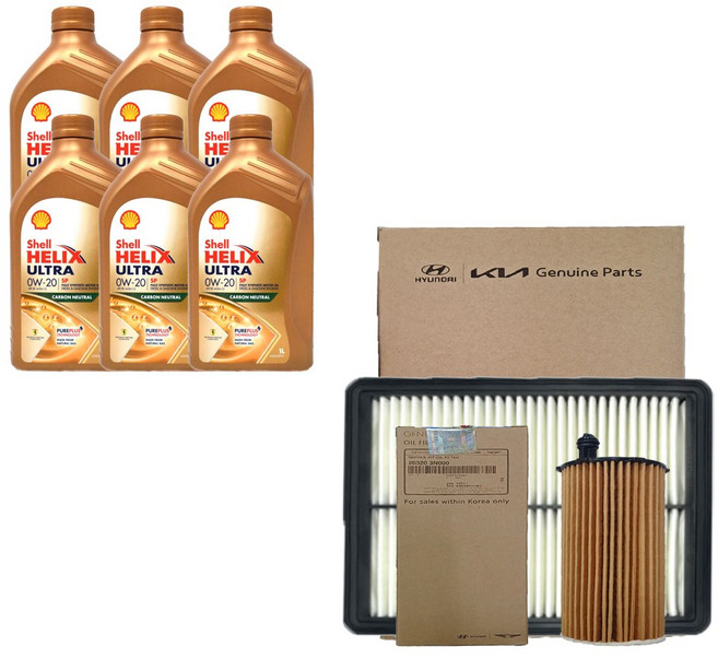 카니발KA4 3.5 가솔린 쉘 힐릭스 울트라 0W20(6L)/SP 순정 필터 엔진오일세트 3N000-L1000, 6L, 0w20, 1세트