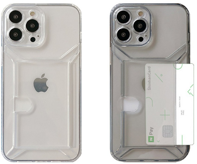 아이폰13 카드 수납 포켓 슬림 범퍼 투명 클리어 케이스 카메라 렌즈 보호 커버 일체형 iPhone13