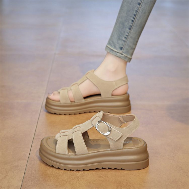 厚底博肯涼鞋女外穿防滑夏季新款配裙子羅馬鞋, 25 cm, 杏色