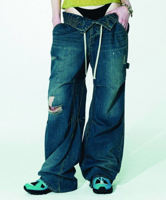 SCULPTOR Folding Waist Denim Pants Brushed Indigo