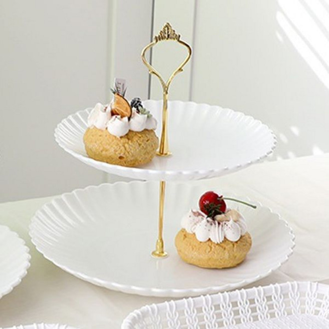 포멀라운드 2단 디저트 트레이 플레이팅 접시 화이트, 1개