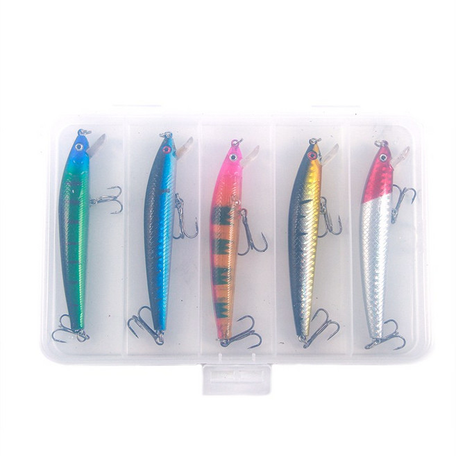 업그레이드형 미노우 루어 입체눈 트리플훅 플라스틱 리얼 물고기형 디자인 5종세트, 5개, 9g, 랜덤